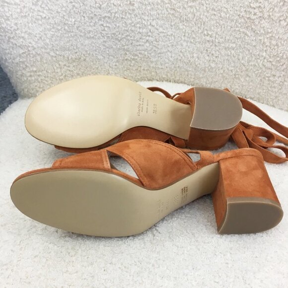 new sz 8 Charles David Blossom Ankle Tie Sandal Suede Rust block heels Lace up - Picture 10 of 11